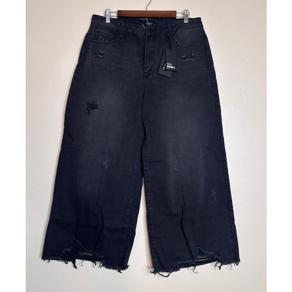 NWT Special A Black Denim Wide Leg Crop Jeans 13